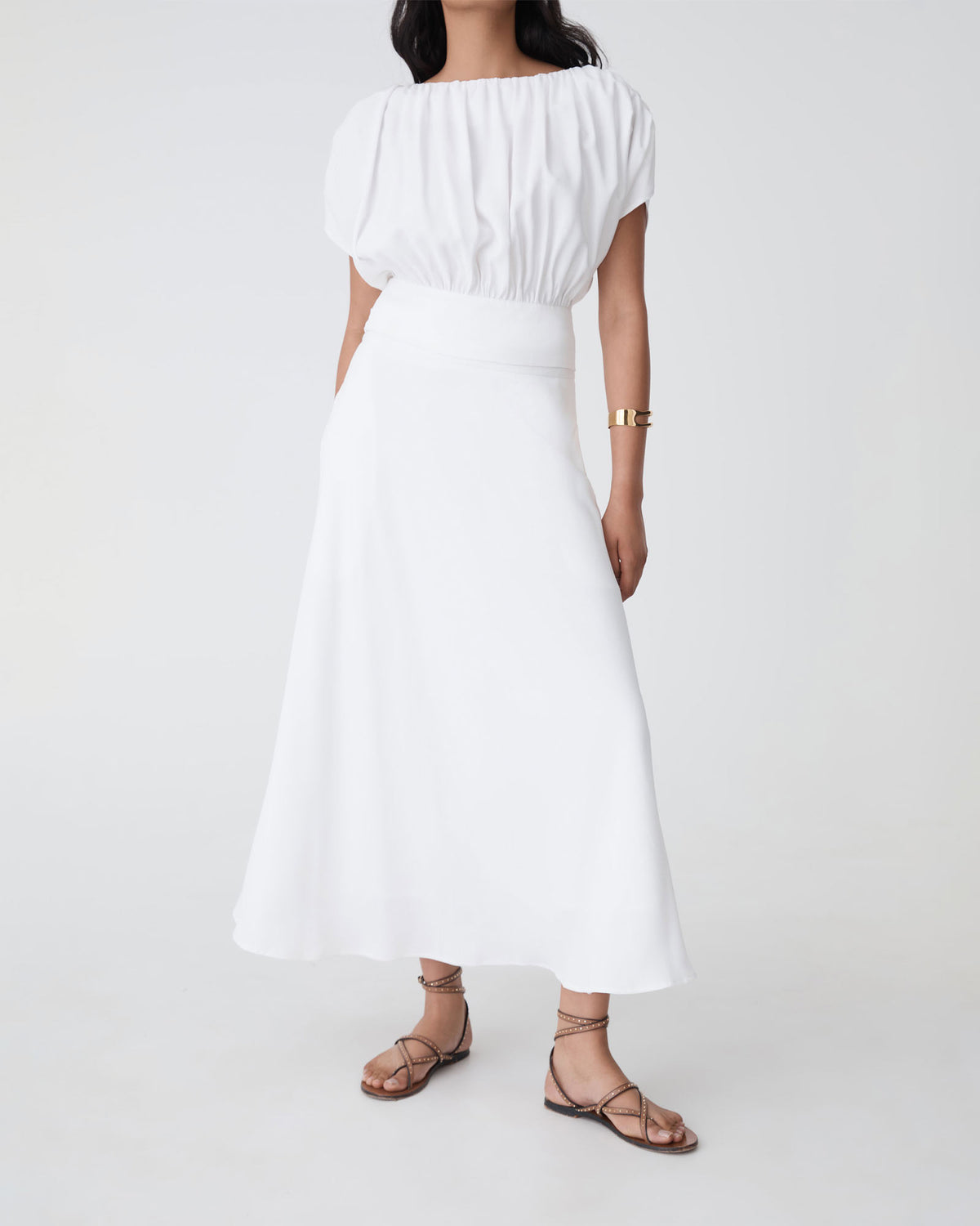 Goulbury A-Line Midi Skirt in ivory — full-length view 2