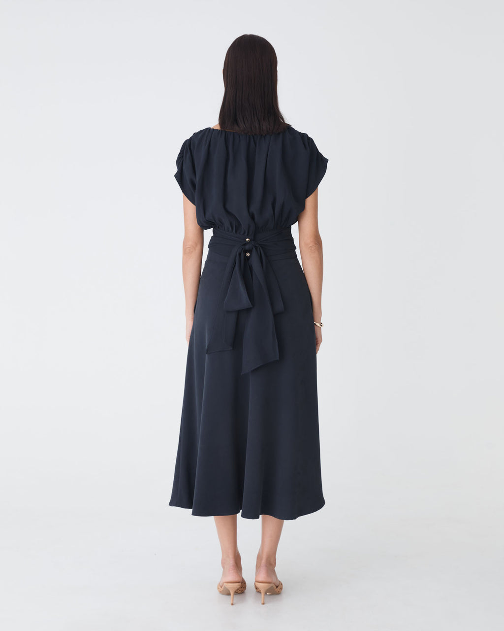 Goulbury A-Line Midi Skirt in navy — back view