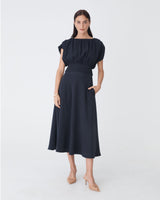 Goulbury A-Line Midi Skirt in navy — full-length view