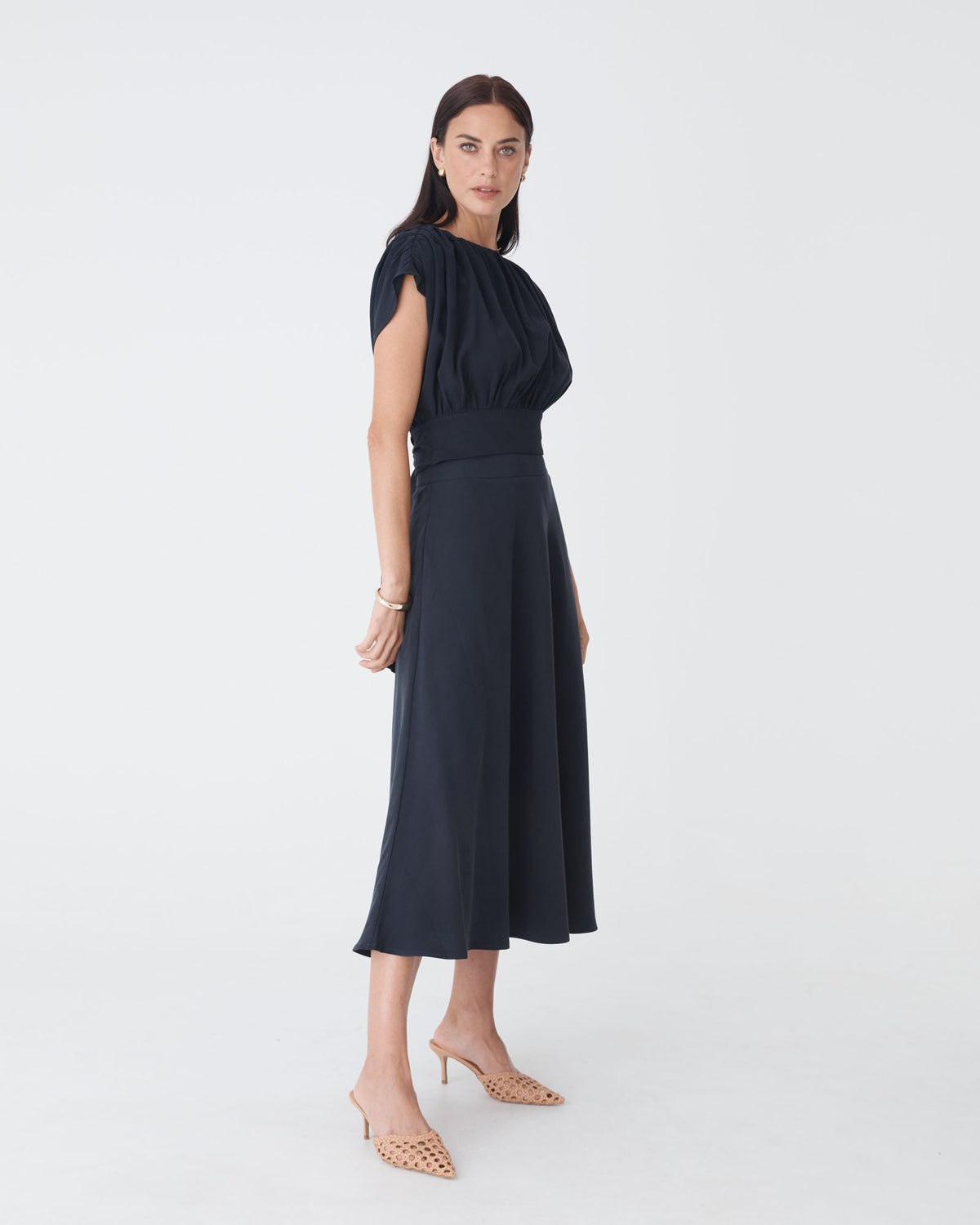 Goulbury A-Line Midi Skirt in navy — side view