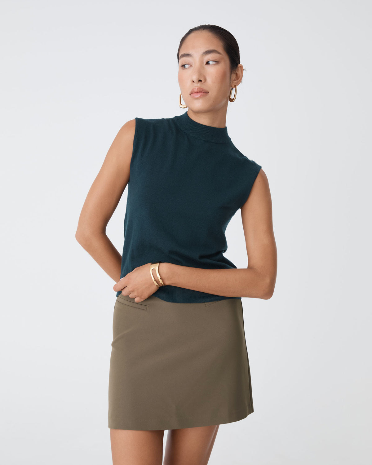 Stevie Mini Skirt in khaki — close-up view