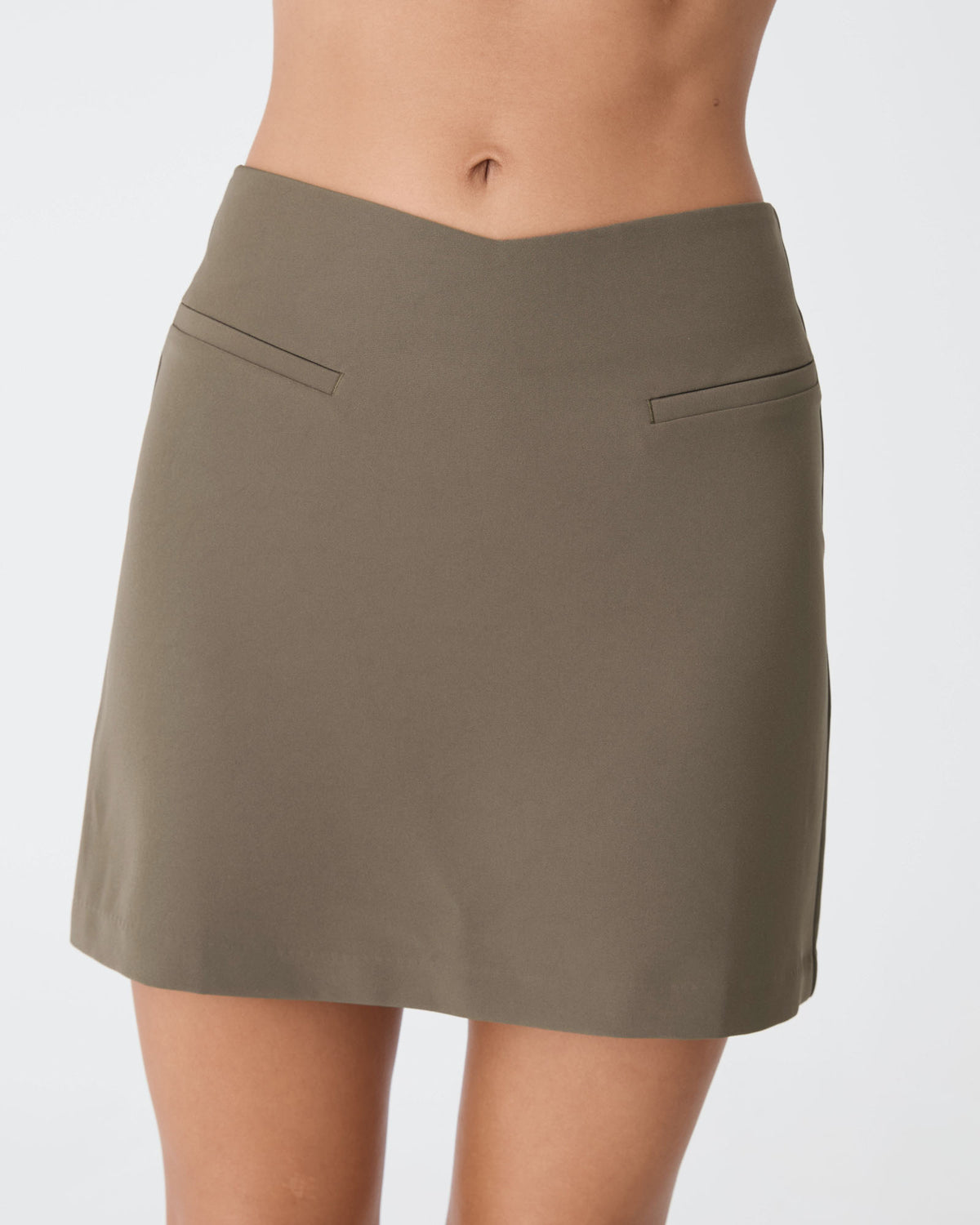Stevie Mini Skirt in khaki — close-up view 2