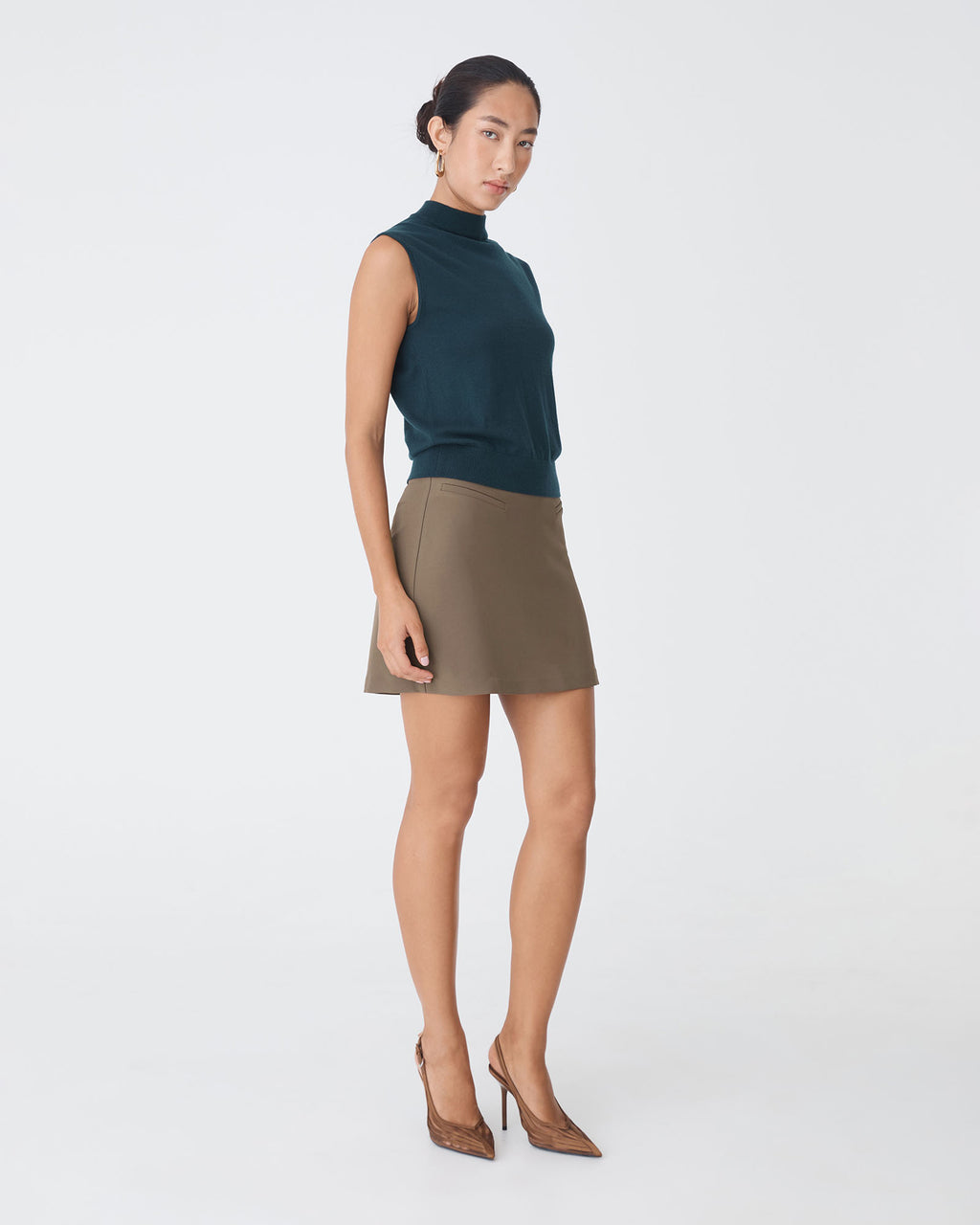 Stevie Mini Skirt in khaki — side view