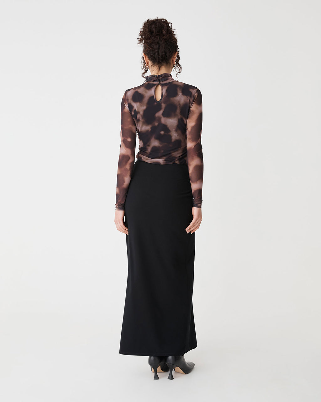 Dasha Ruched Bamboo Skirt in black — back view