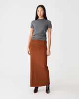 Dasha Ruched Bamboo Skirt in rust — full-length view