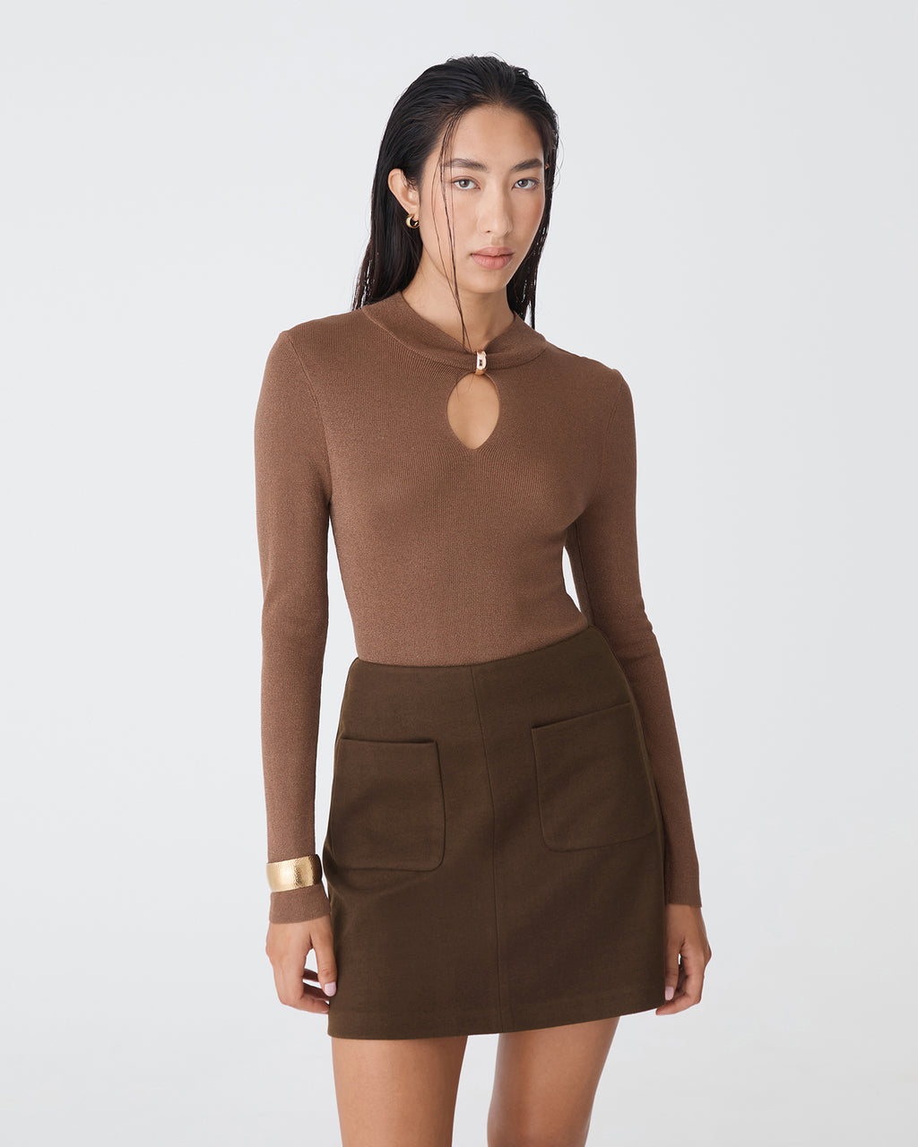 Bridget Mini Skirt in espresso — close-up view 2