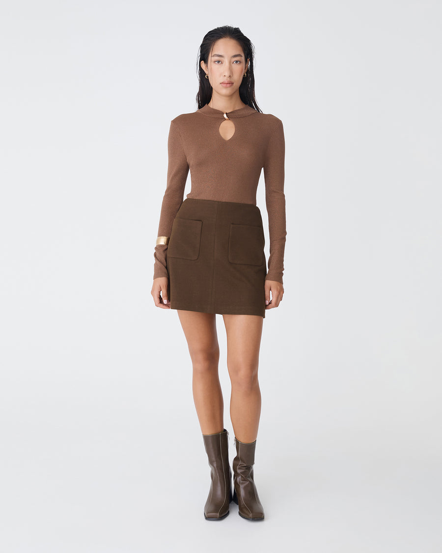 Bridget Mini Skirt in espresso — full-length view