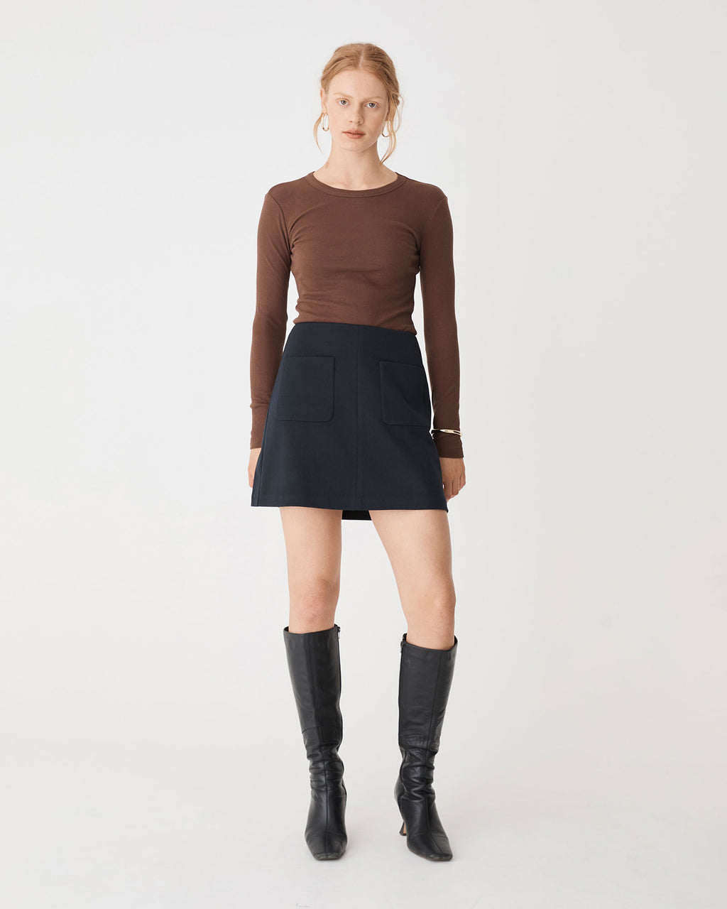 Bridget Mini Skirt in navy — full-length view