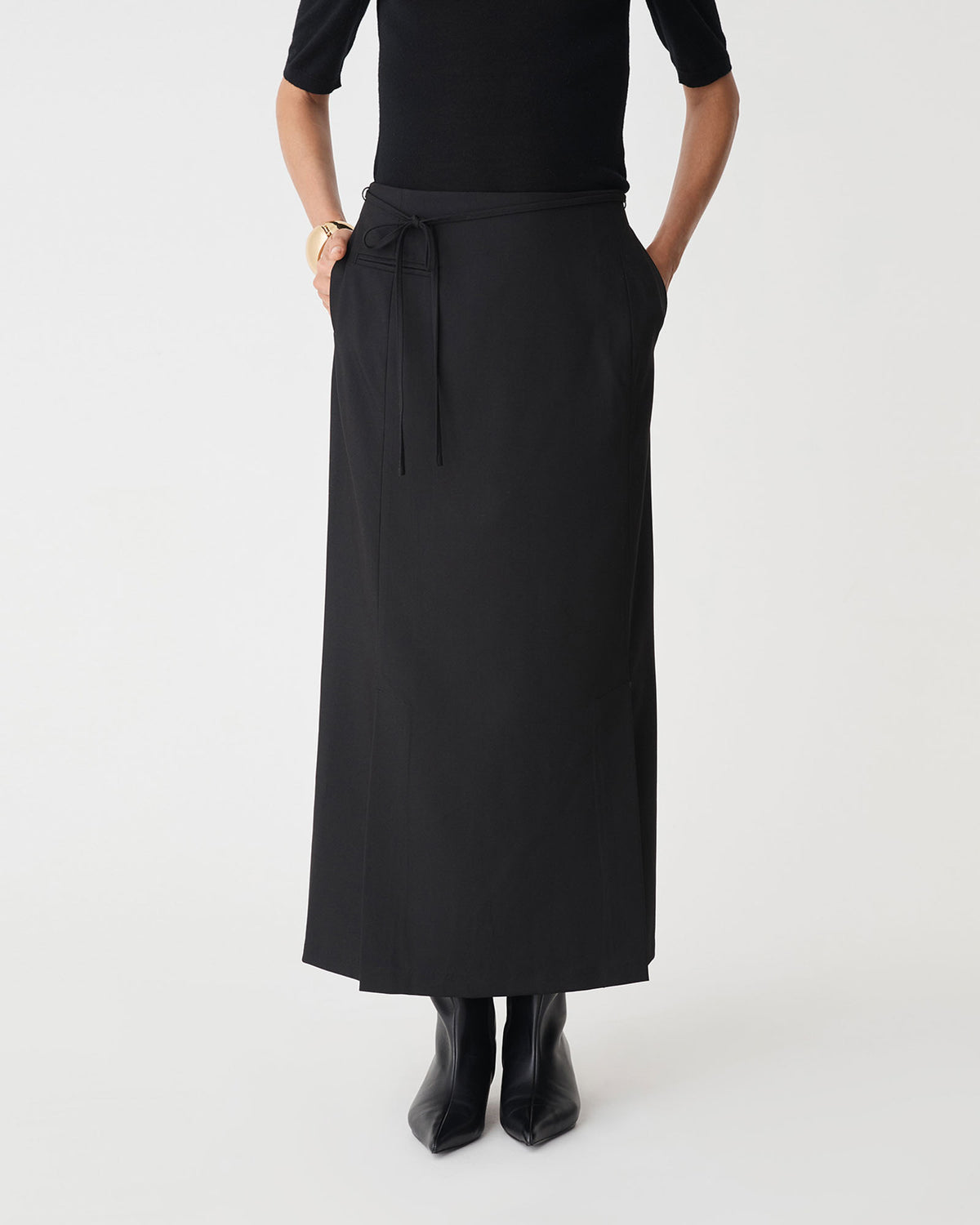 Greta Column Skirt in black — close-up view