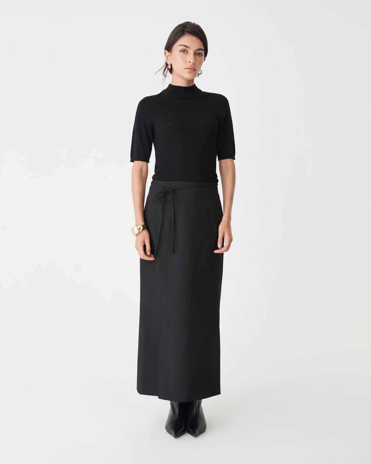 Greta Column Skirt in black — full-length view