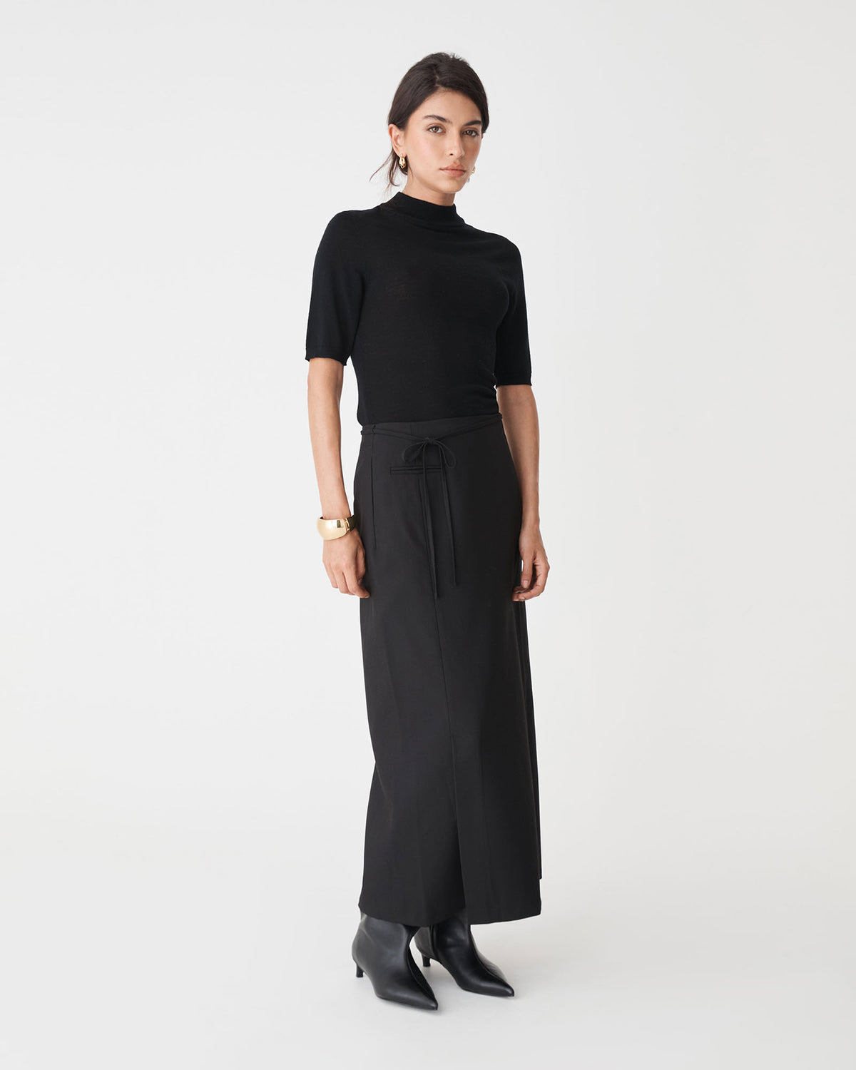 Greta Column Skirt in black — full-length view 3