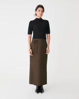 Greta Column Skirt in coffee — full-length view