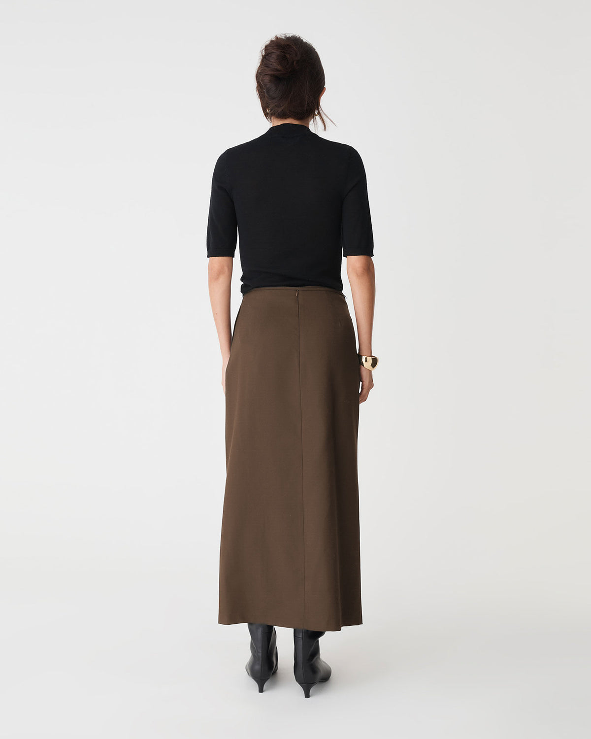 Greta Column Skirt in coffee — back view