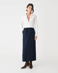 Greta Column Skirt in navy — full-length view