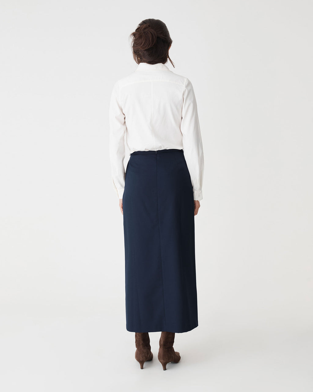 Greta Column Skirt in navy — back view