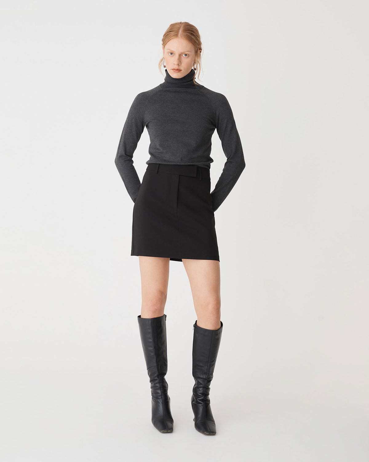 Nikki Straight Mini Skirt in black — full-length view