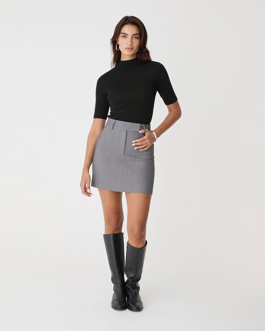 Nikki Straight Mini Skirt in melange grey — full-length view