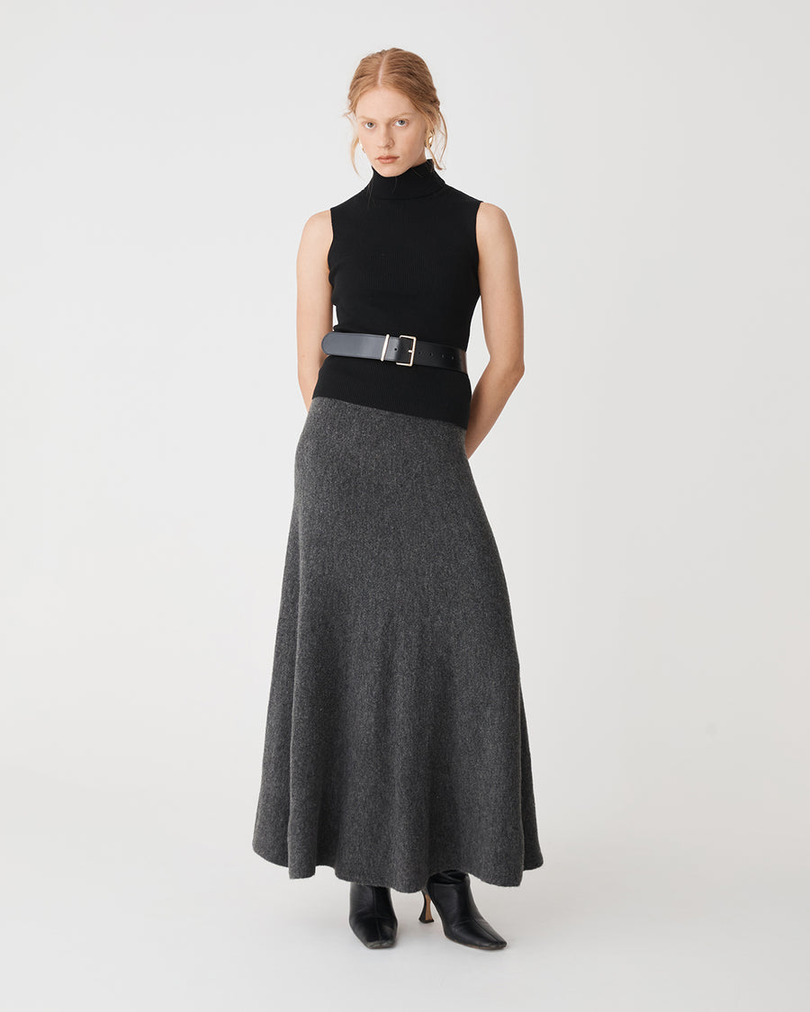 Gina A-Line Knit Skirt in charcoal — full-length view