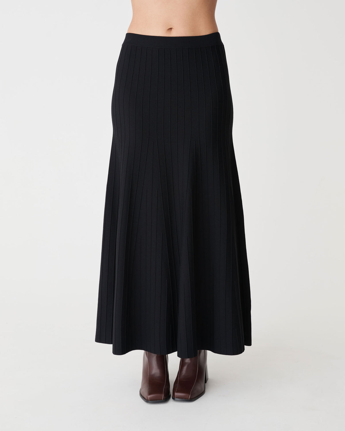 Nevaeh A-Line Knit Skirt in black — close-up view