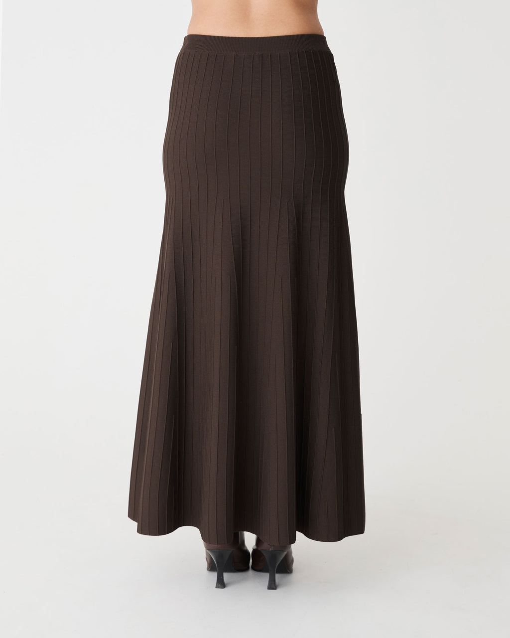 Nevaeh A-Line Knit Skirt in chocolate — back view