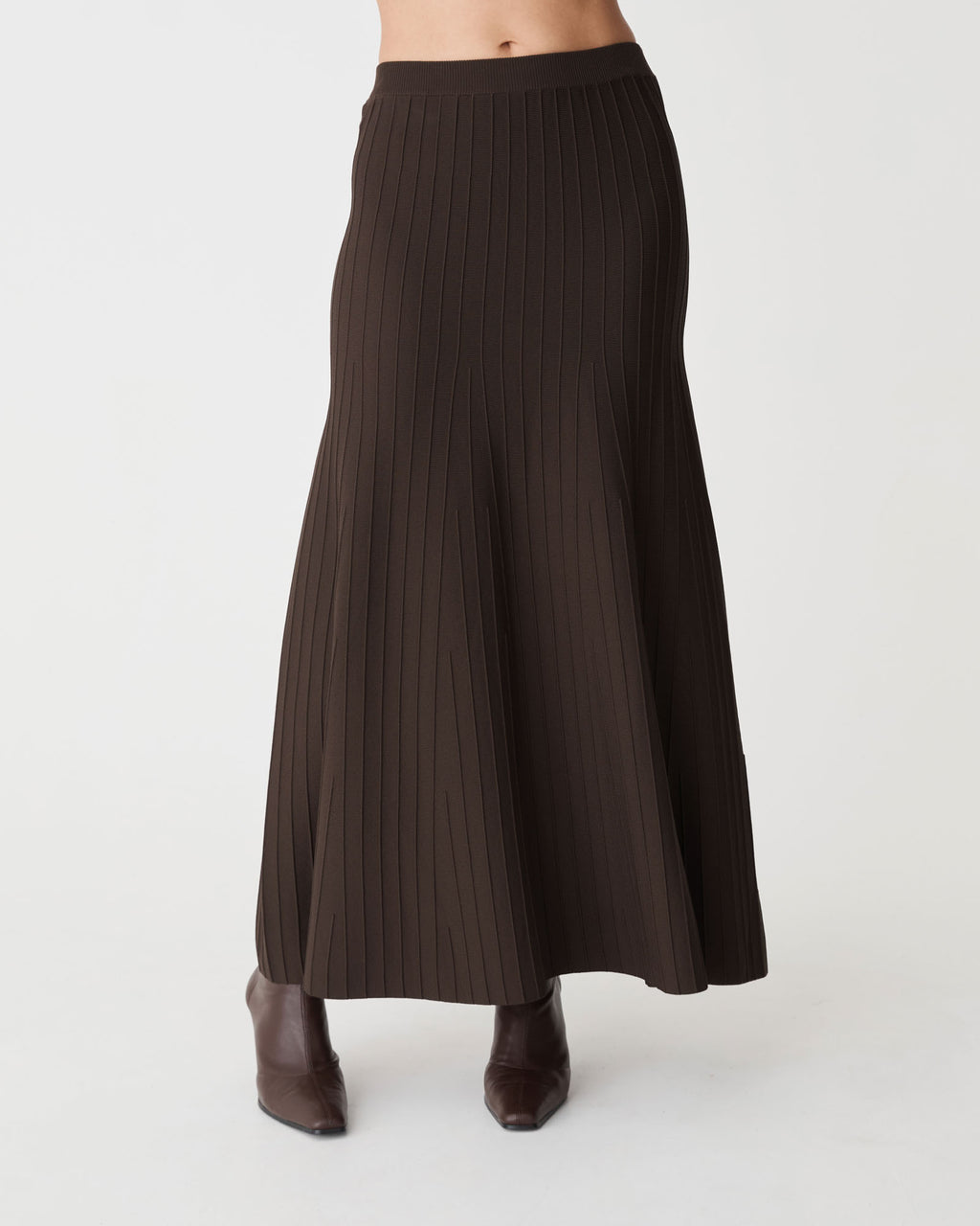 Nevaeh A-Line Knit Skirt in chocolate — close-up view