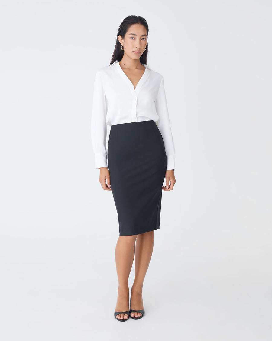 Thea Pencil Skirt in black — full-length view