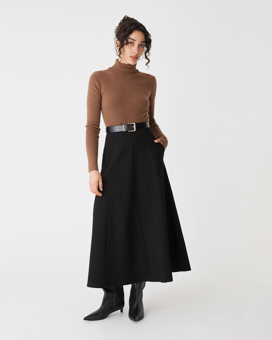 Janice A-Line Ponte Skirt in black — full-length view