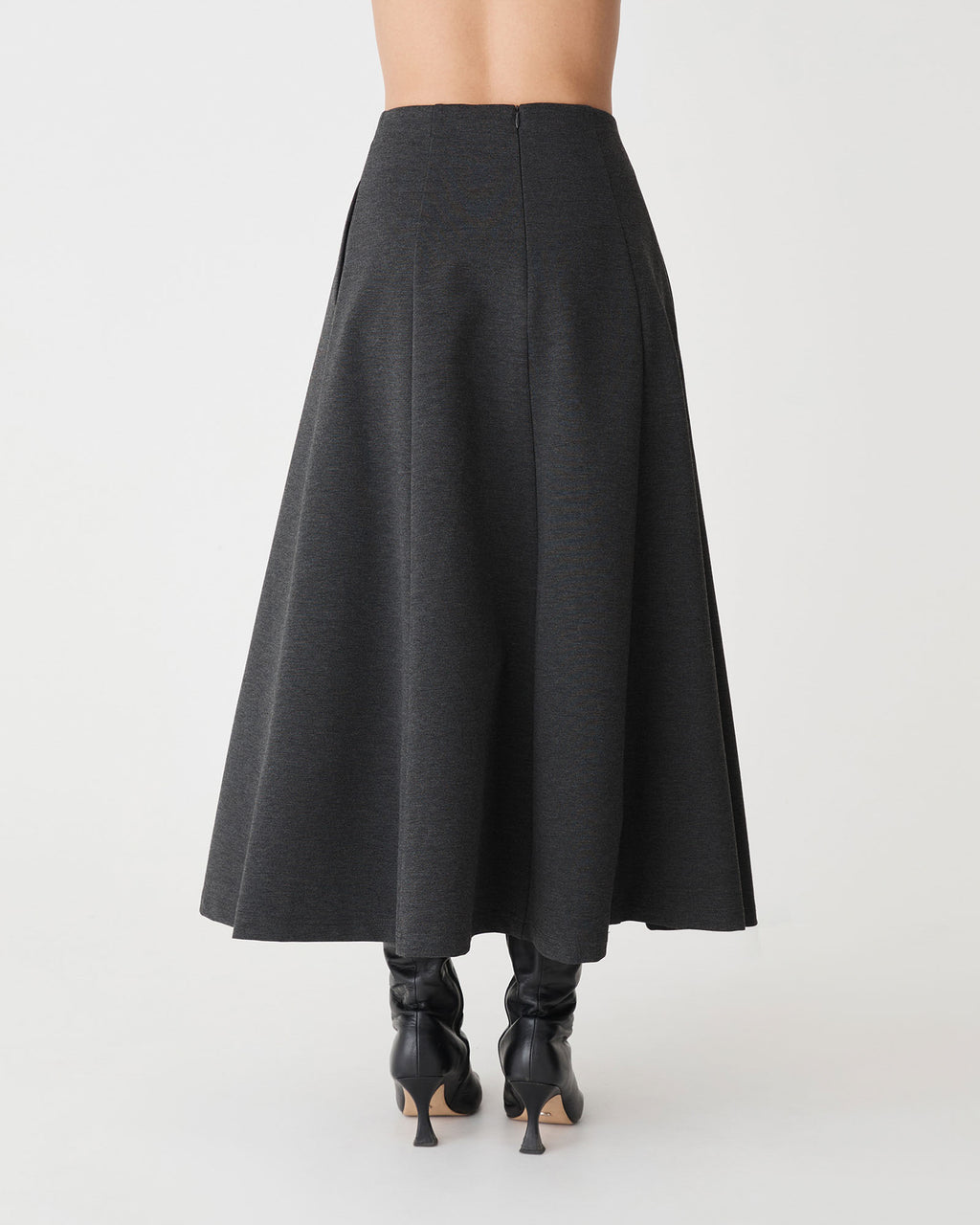 Janice A-Line Ponte Skirt in charcoal marle — back view