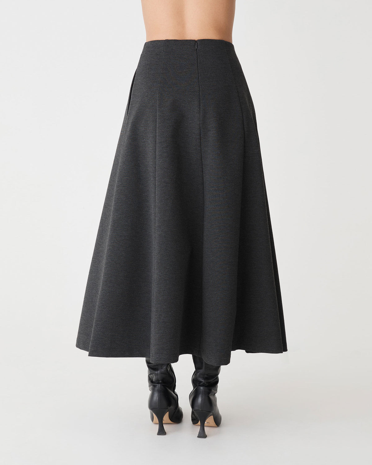 Janice A-Line Ponte Skirt in charcoal marle — back view