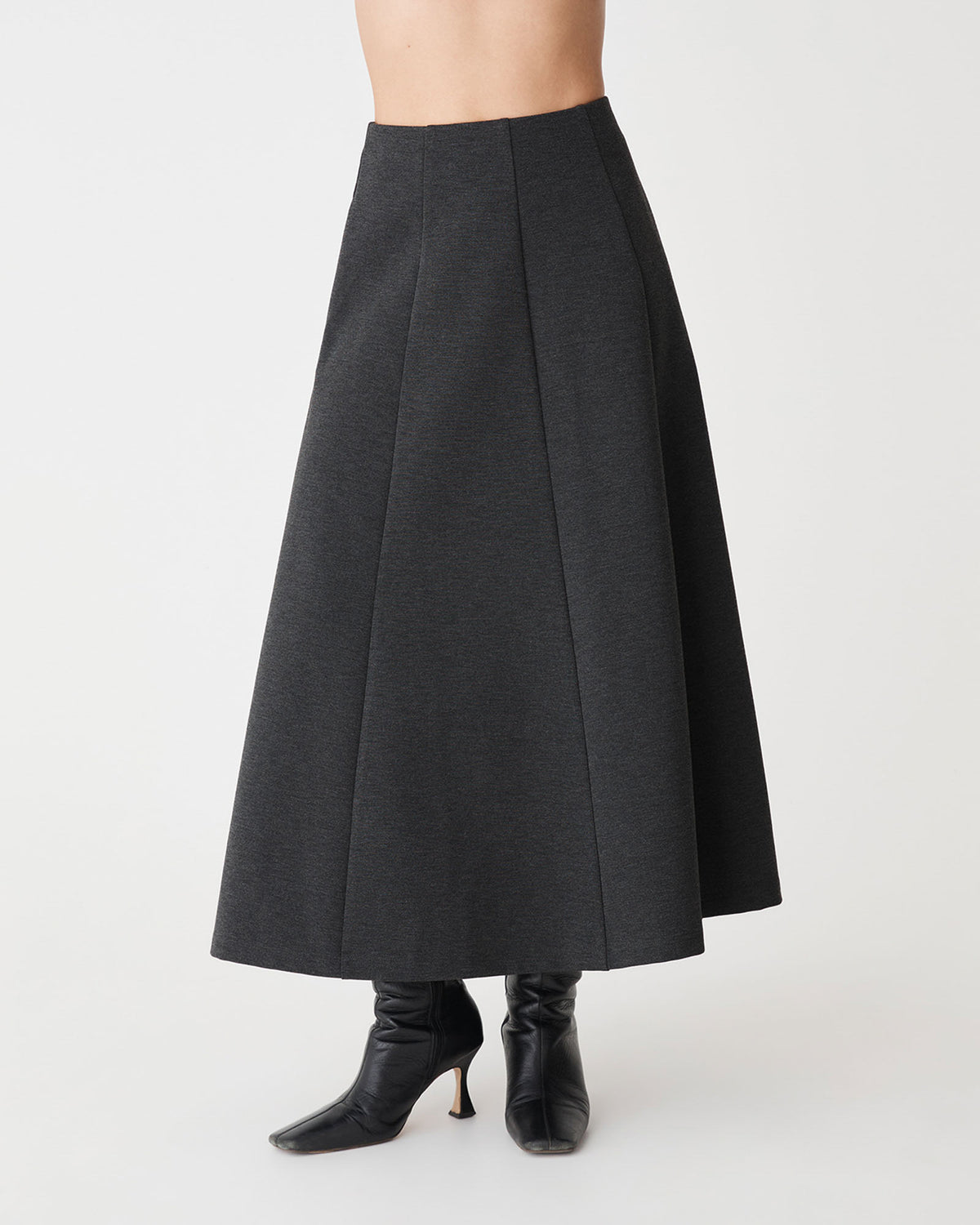 Janice A-Line Ponte Skirt in charcoal marle — close-up view