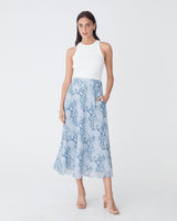 Angie A-Line Skirt in blue paisley — full-length view