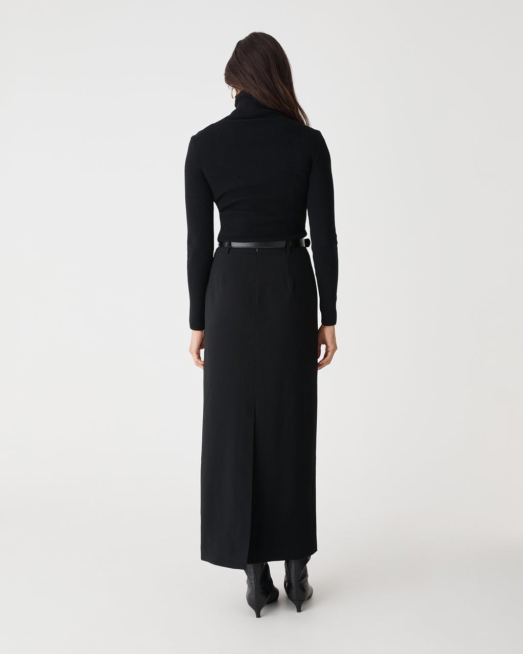 Kaitlyn Crepe Column Skirt in black — back view