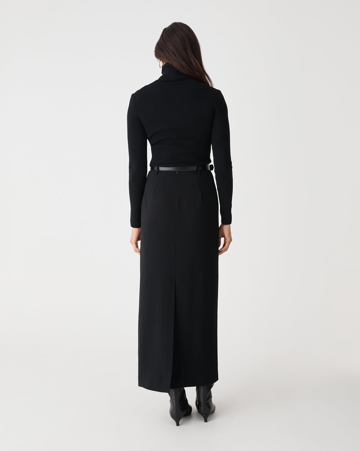 Kaitlyn Crepe Column Skirt in black — back view