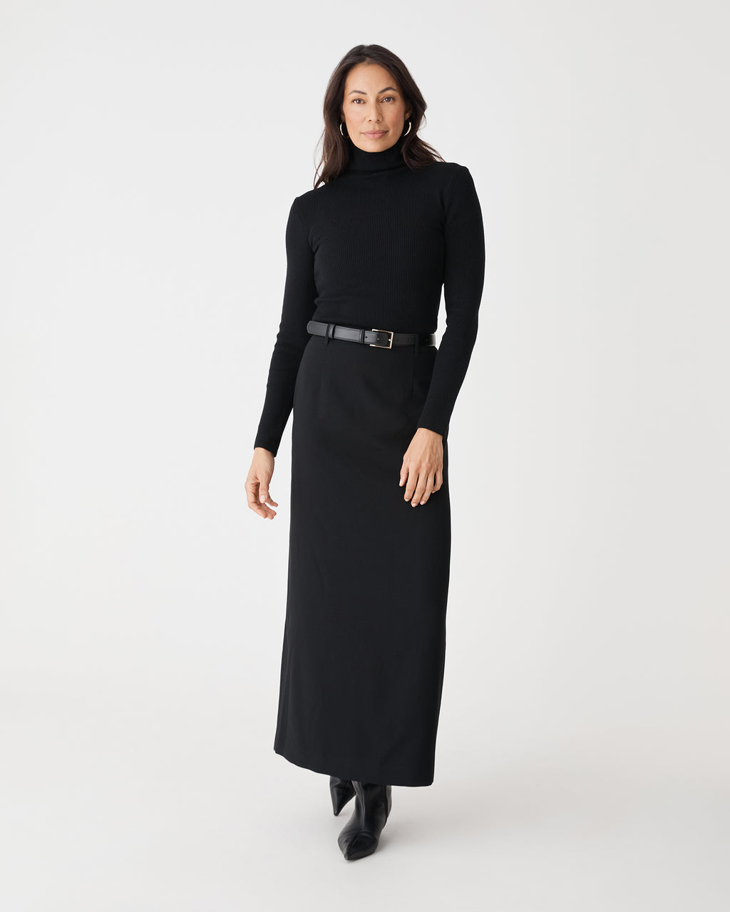 Kaitlyn Crepe Column Skirt in black — full-length view 2