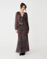 Sonia Snake Maxi Skirt in brown snake — full-length view