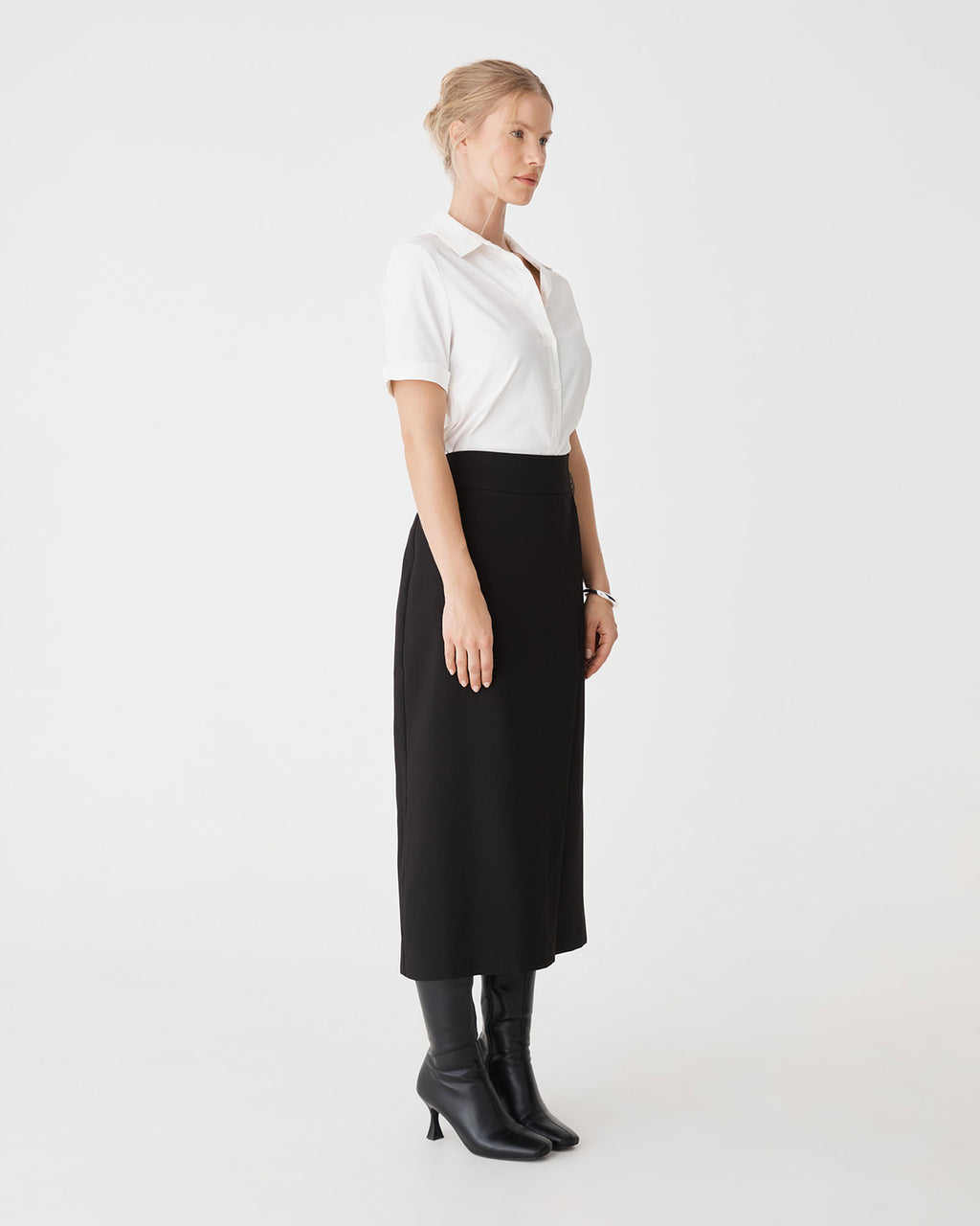 Lydia Faux Wrap Skirt in black — side view