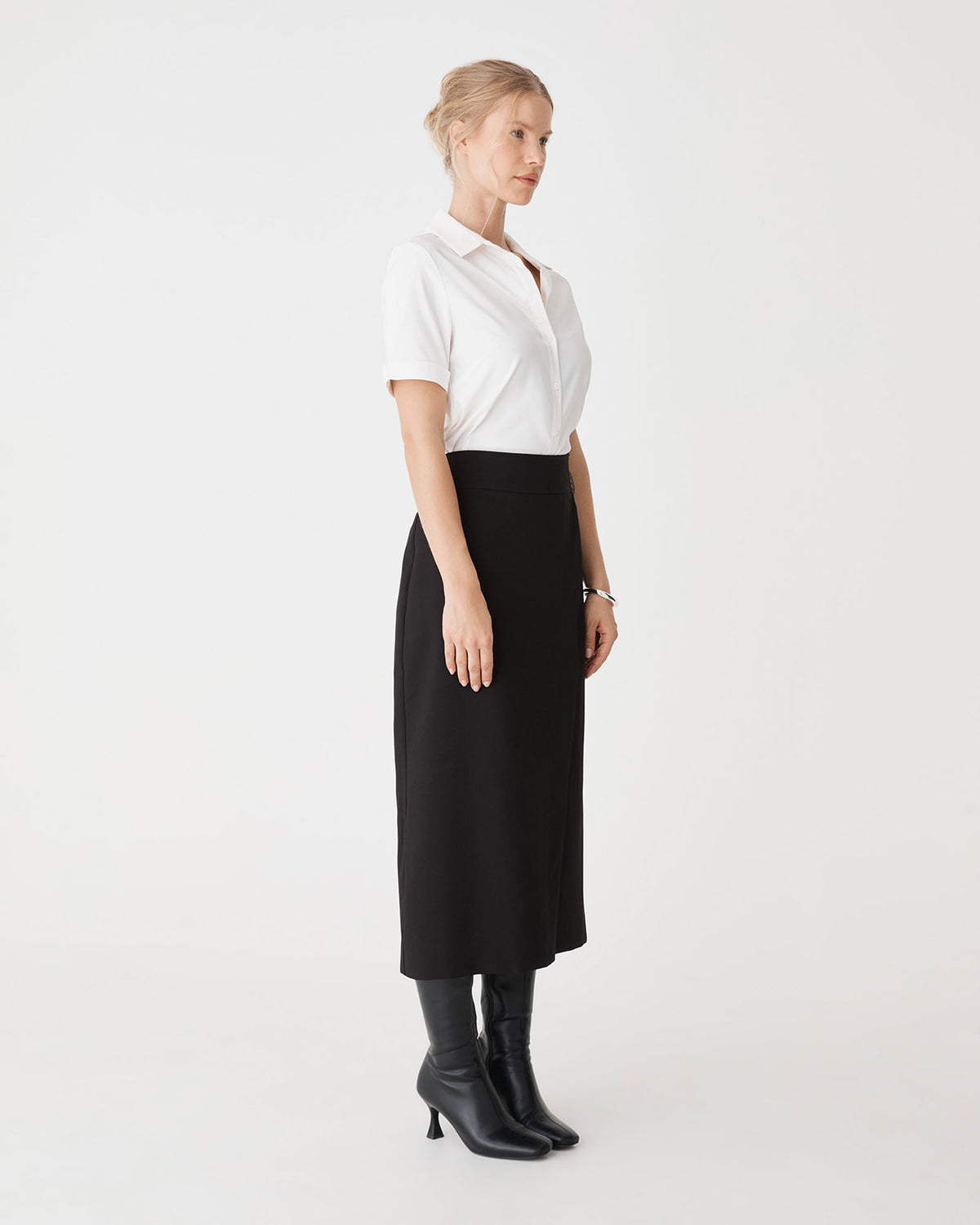 Lydia Faux Wrap Skirt in black — side view