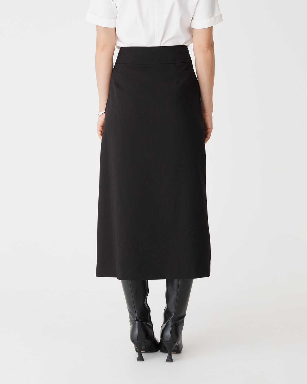 Lydia Faux Wrap Skirt in black — back view