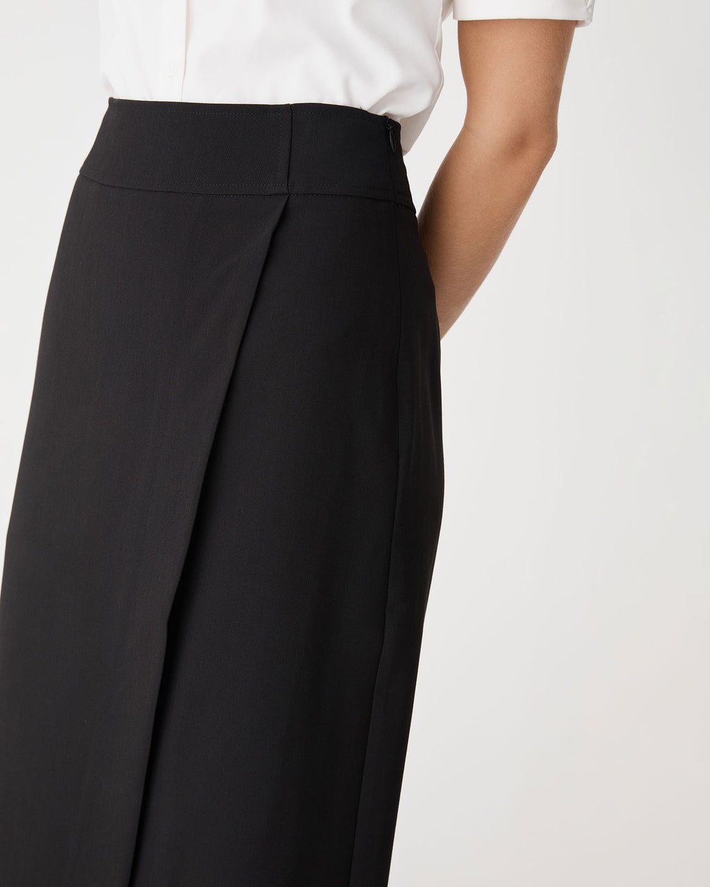 Lydia Faux Wrap Skirt in black — fabric detail
