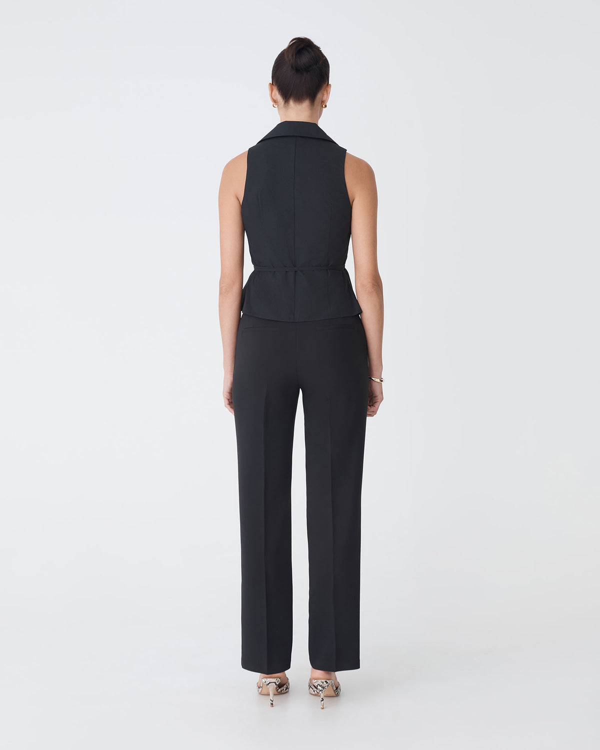Layla Collared Wrap Top in black — back view