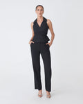 Layla Collared Wrap Top in black — full-length view
