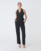 Layla Collared Wrap Top in black — full-length view