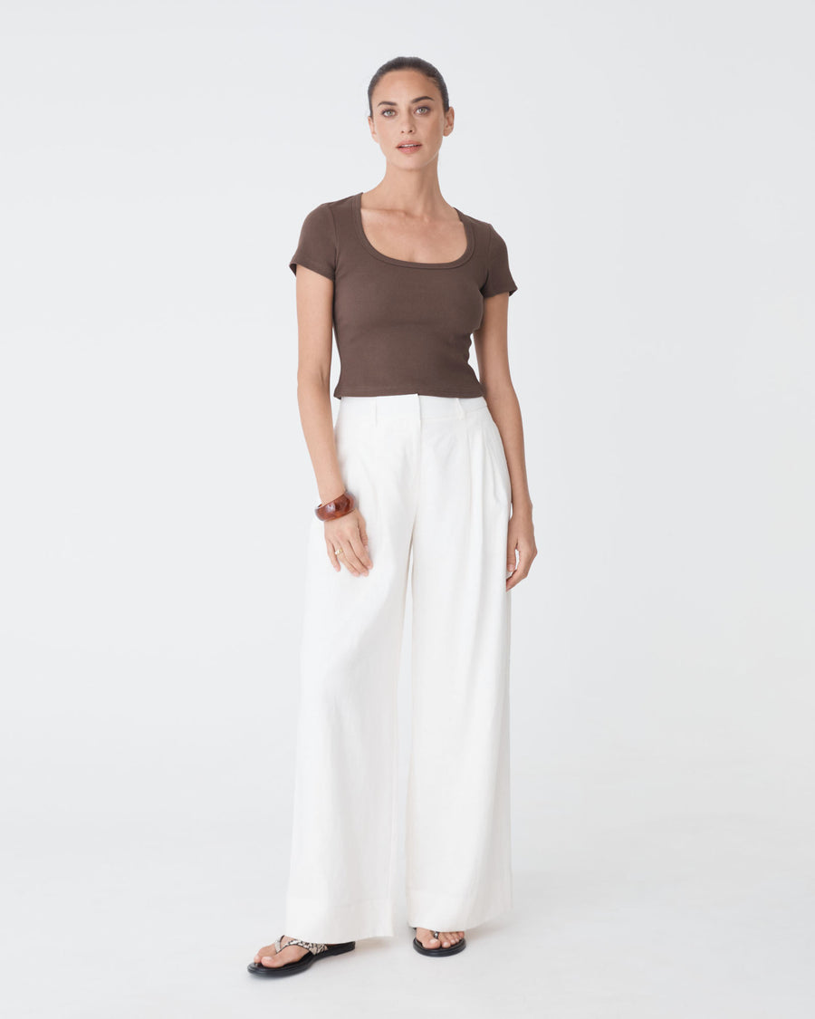 Devon Scoop Neck Rib Tee in chocolate — full-length view