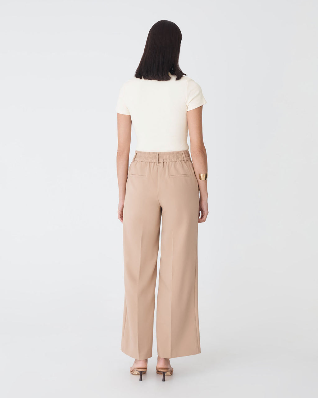Devon Scoop Neck Rib Tee in cream — back view