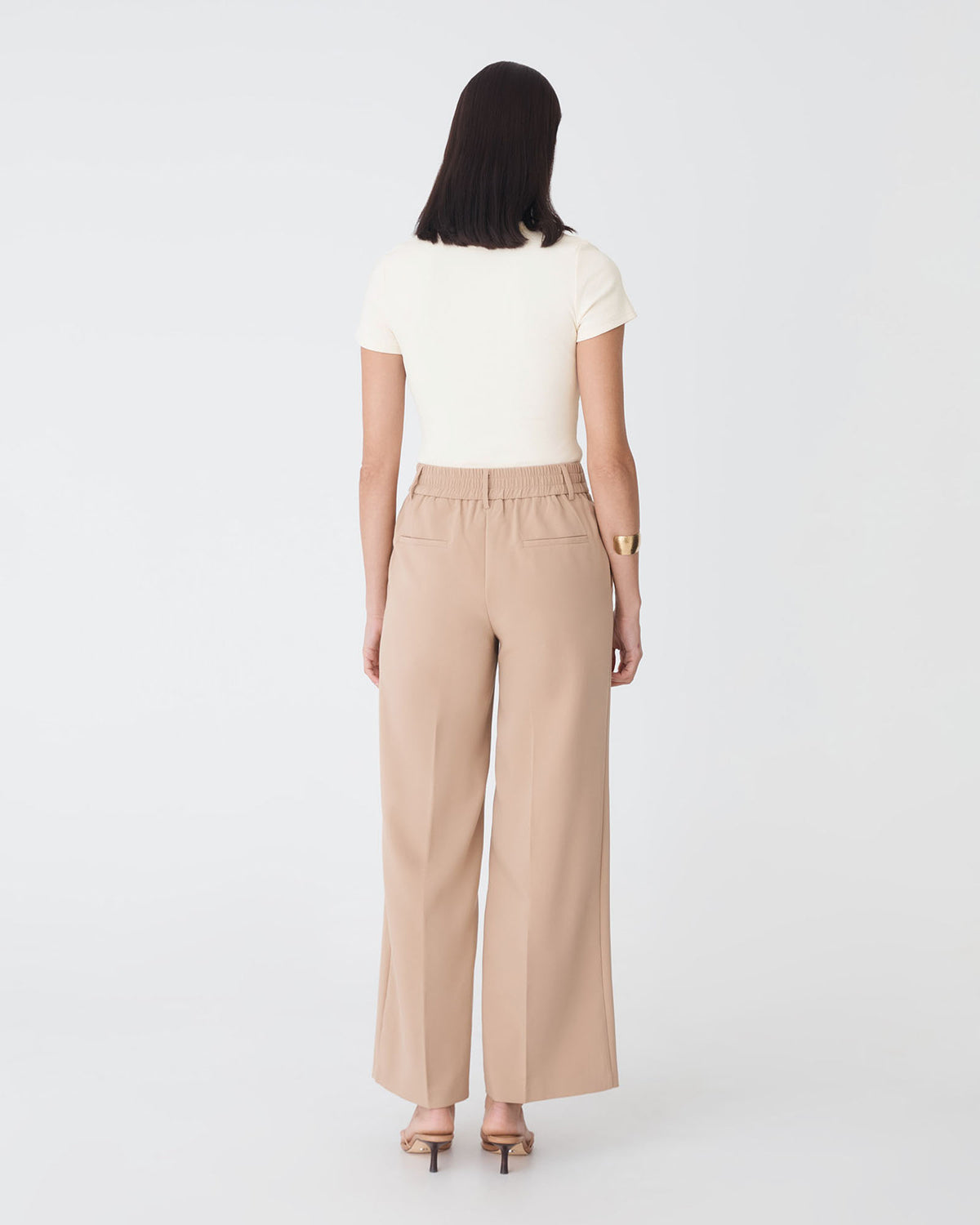 Devon Scoop Neck Rib Tee in cream — back view