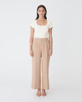 Devon Scoop Neck Rib Tee in cream — full-length view