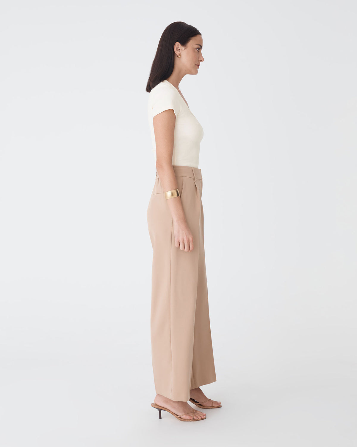 Devon Scoop Neck Rib Tee in cream — side view