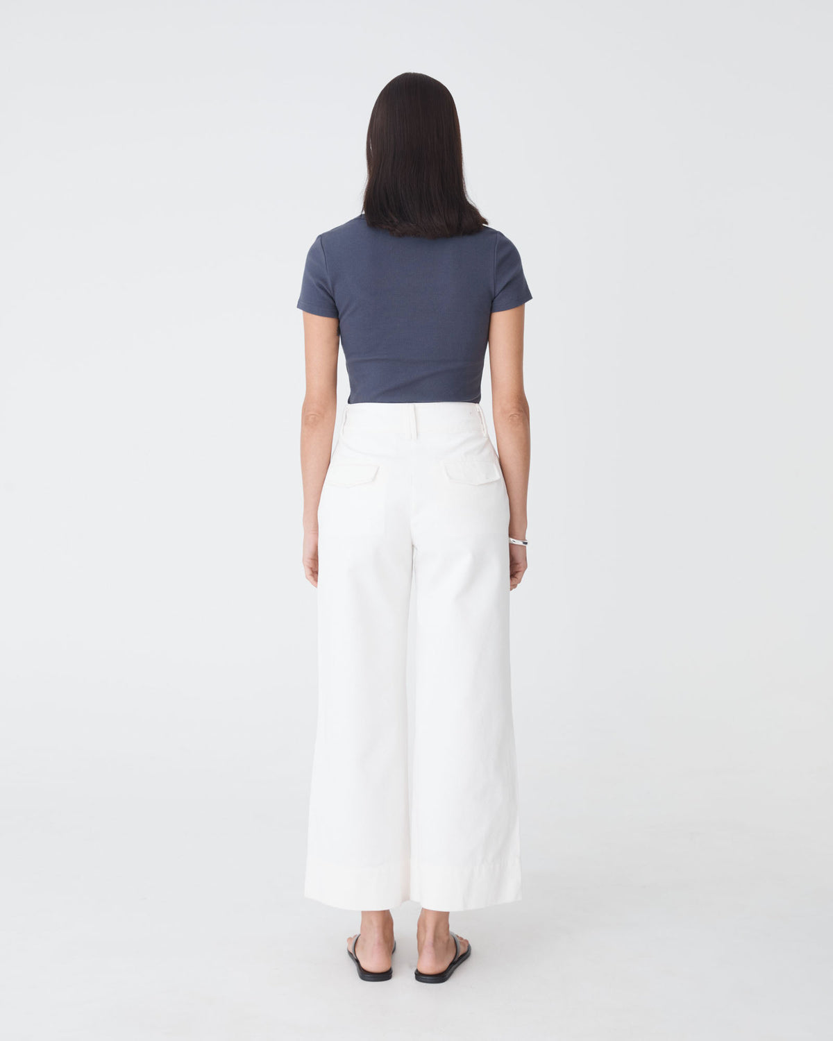 Devon Scoop Neck Rib Tee in wash navy — back view