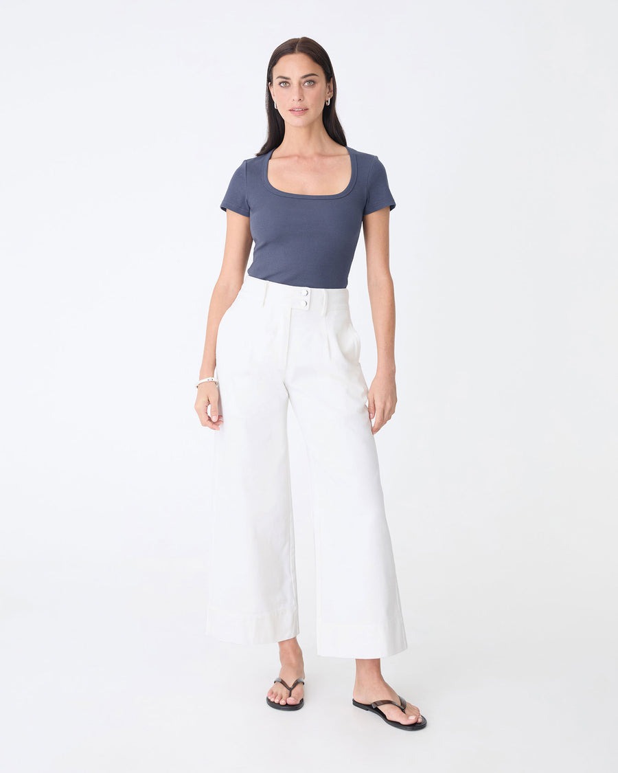 Devon Scoop Neck Rib Tee in wash navy — full-length view