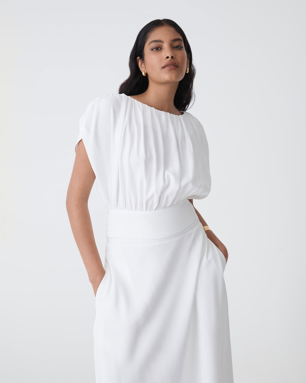 Goulbury Tie Waist Top in ivory — close-up view